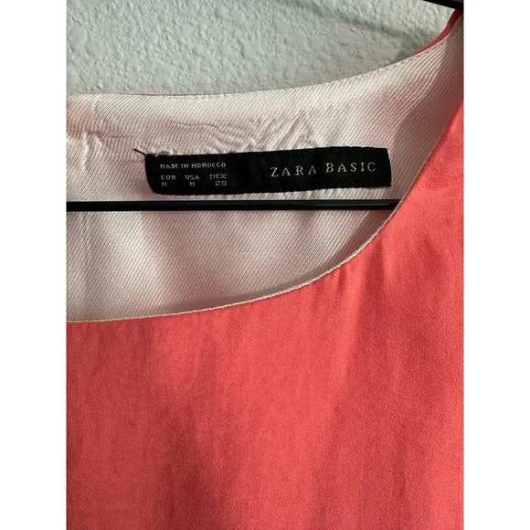 Zara Basic Coral White Colorblock Mod 70s inspired Sheath Sleeveless Dress Sz M - Picture 4 of 12